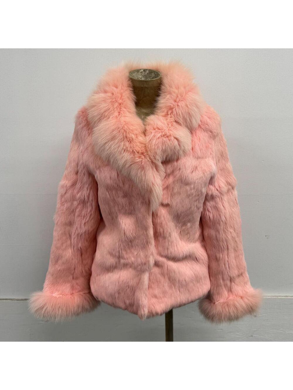 Vintage Y2K Baby Pink Rabbit & Fox Fur Jacket Coat